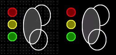 Left: Variously styled ellipse components in OIB. Right: Same components shown in OI run mode.