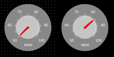 Left: Dial indicator in OIB. Right: Same component shown in OI run mode.