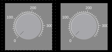 Left: Knob input in OIB. Right: Same component shown in OI run mode.