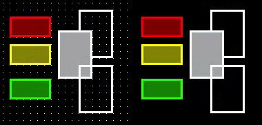 Left: Variously styled rectangle components in OIB. Right: Same components shown in OI run mode.