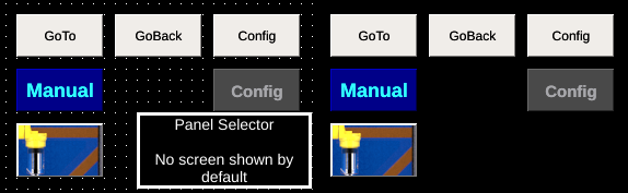 Left: Variously styled screen selector components in OIB. Right: Same components shown in OI run mode.