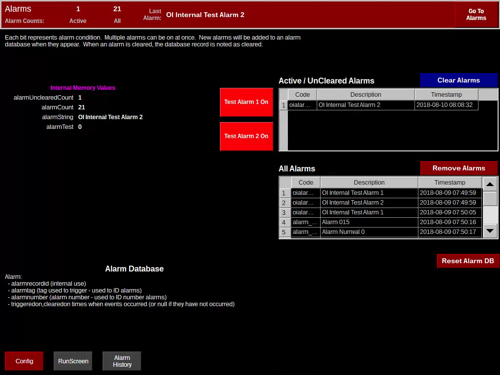 Alarm maintenance template