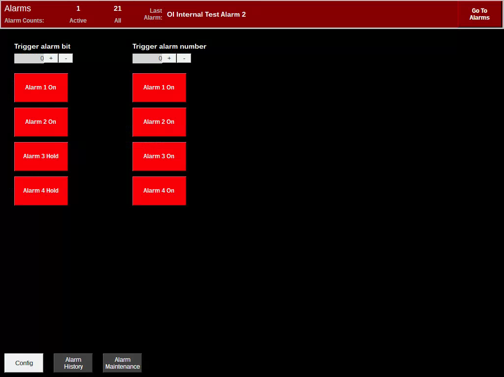 Alarm overlay template shown at the top of an application.