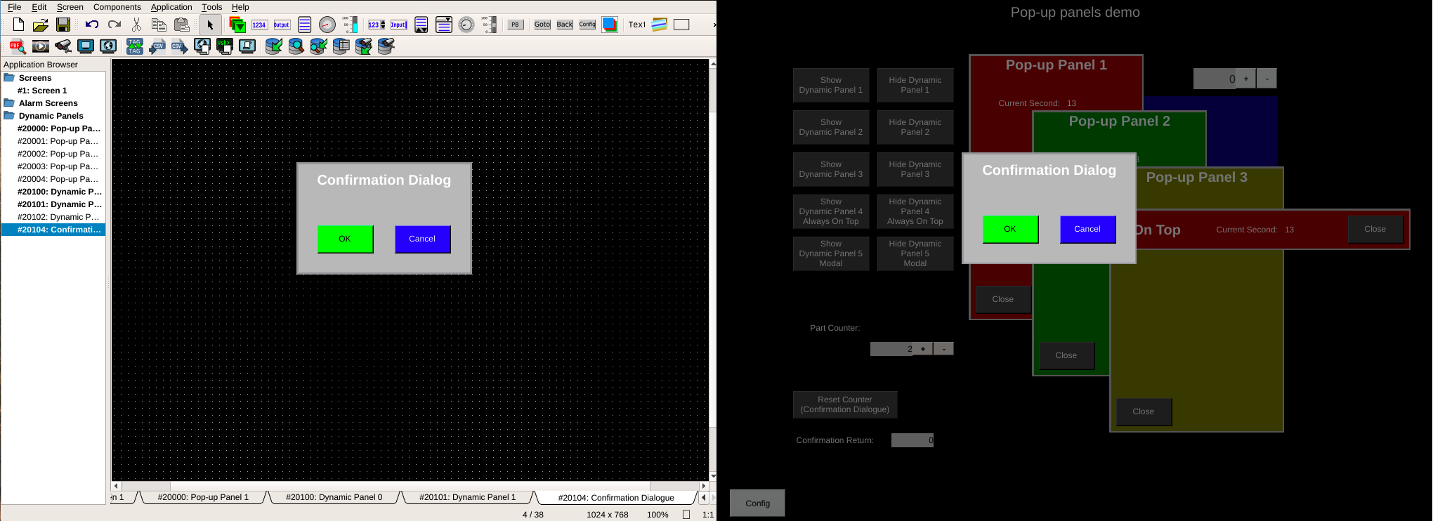 Dynamic panel being used as a confirmation dialog in OIB, and then the confirmation dialogue displayed in OI.