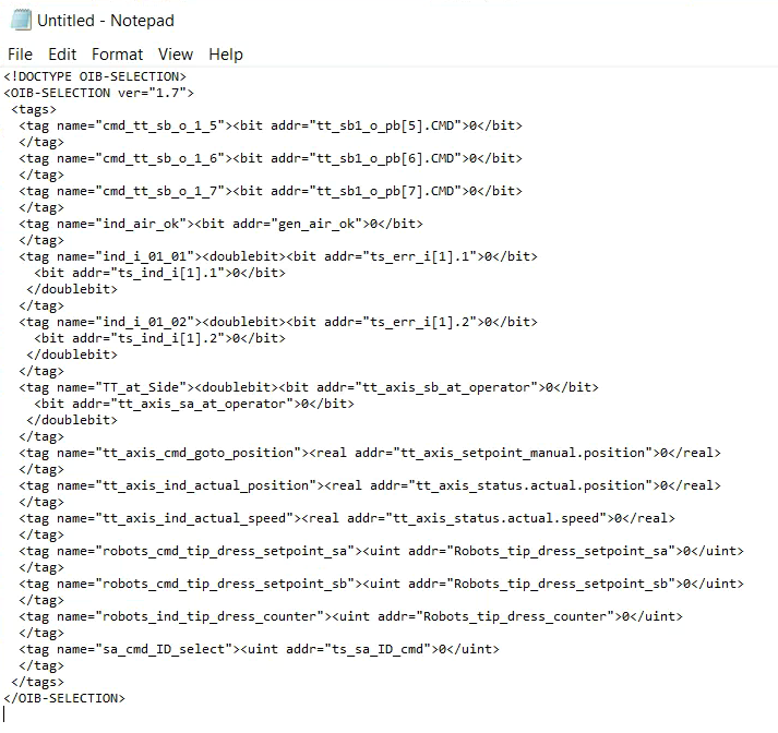 Tags copied from OIB as seen pasted into Notepad